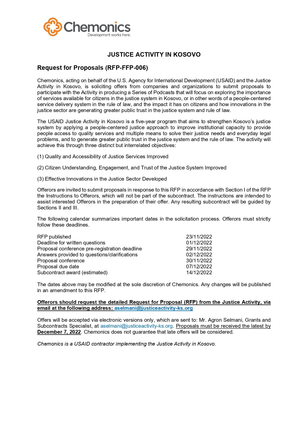 Request for Proposals (RFP-FFP -006)